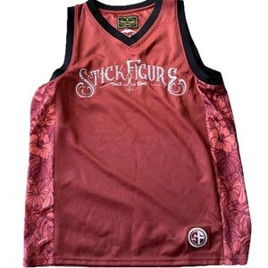 Stick figure. Men's Red/brown basketball  sleeveless Jersey.